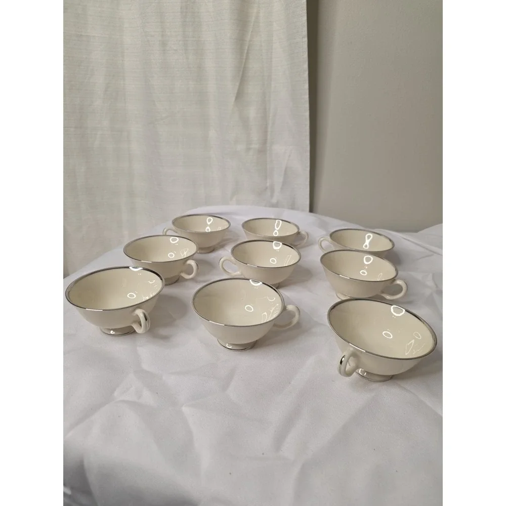 Set/9 Montclair by Lenox Ivory China with Platinum Trim B 501 Footed Tea Cup 4
